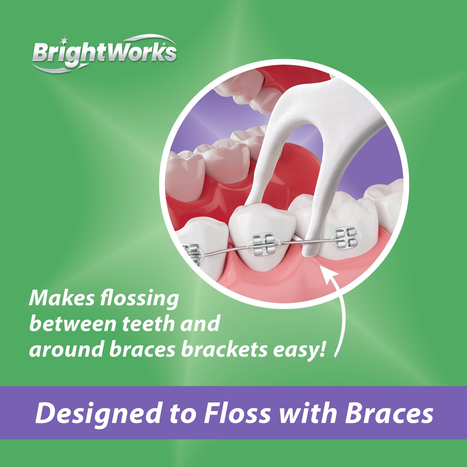 Brightworks PFAS-Free Mint Braces Flossers with Soft Toothpick 180ct