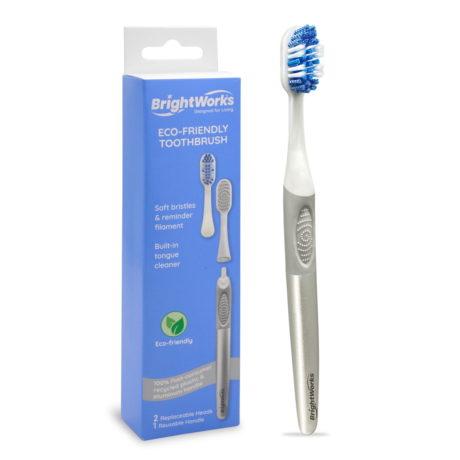 Brightworks ECO Toothbrush – 100% PCR Handle with 2 Brush Heads