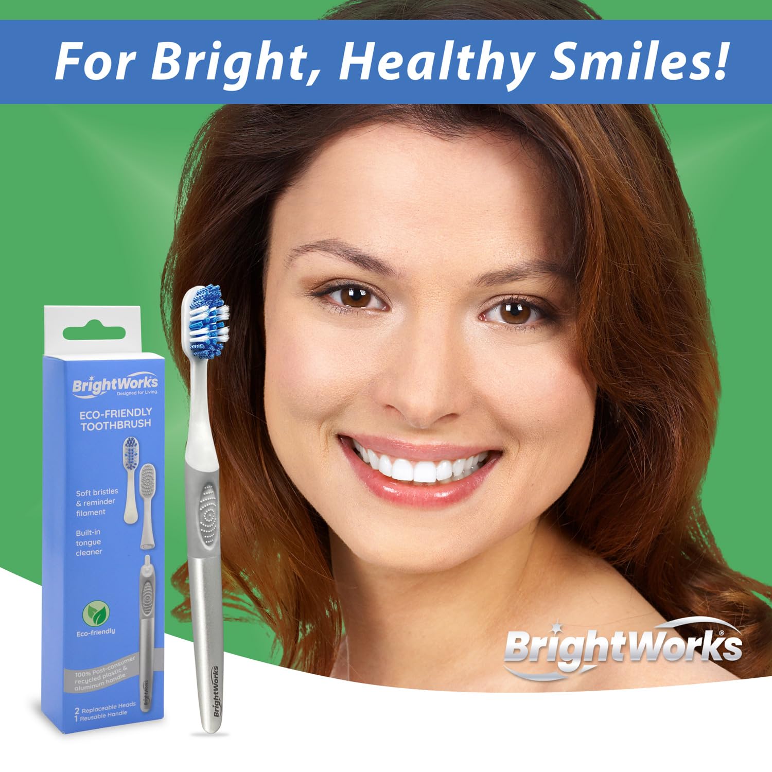 Brightworks ECO Toothbrush – 100% PCR Handle with 2 Brush Heads