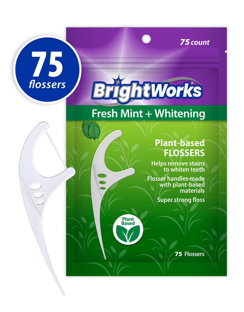 Fresh Mint Whitening Dental Flossers with plant-based handles 75 Count