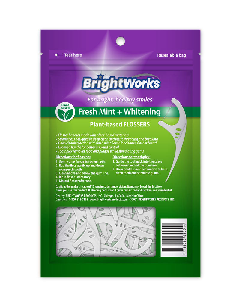 Fresh Mint Whitening Dental Flossers with plant-based handles 75 Count