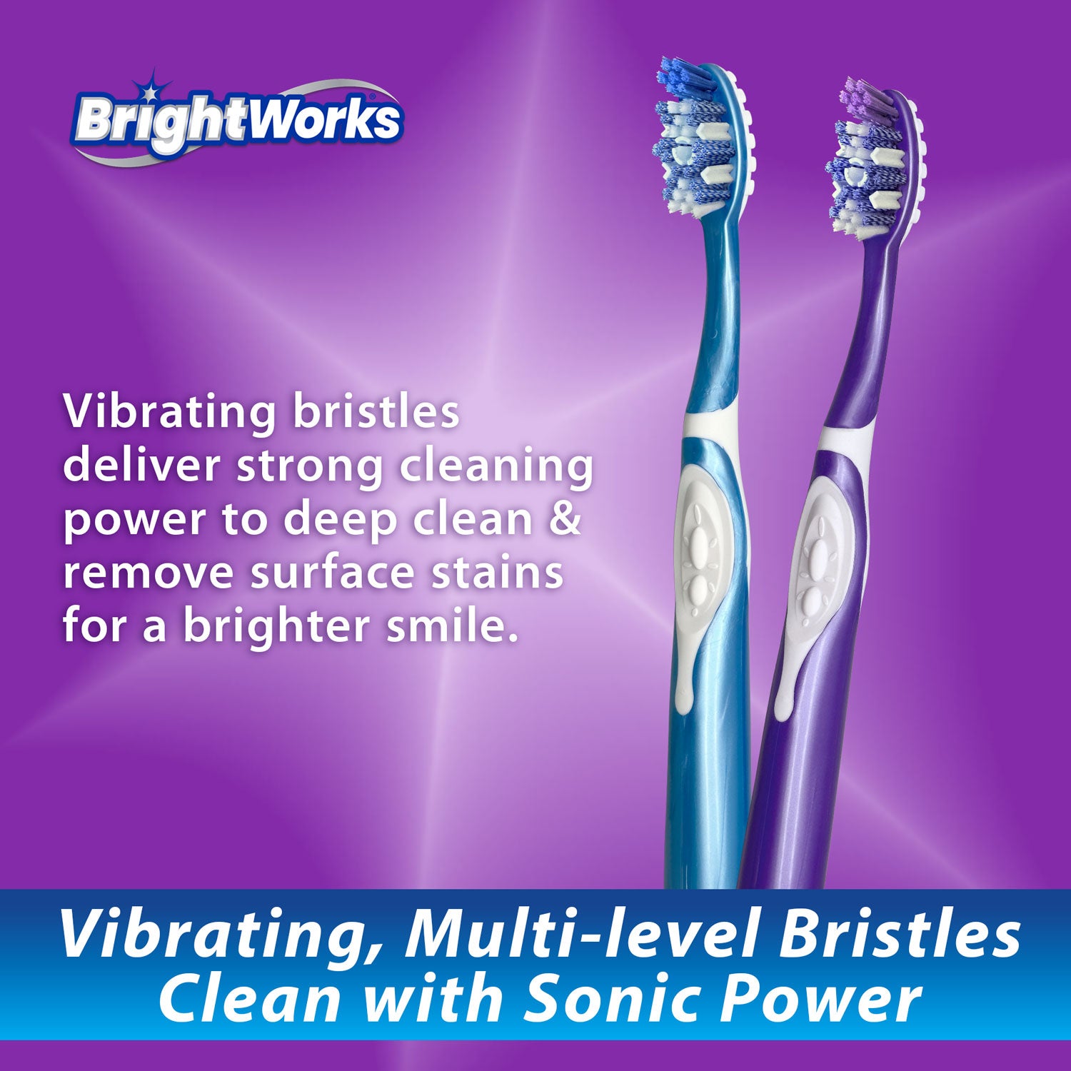 BrightWorks Sonic Battery Toothbrush Soft Bristles Tongue Cleaner - 2 Packs