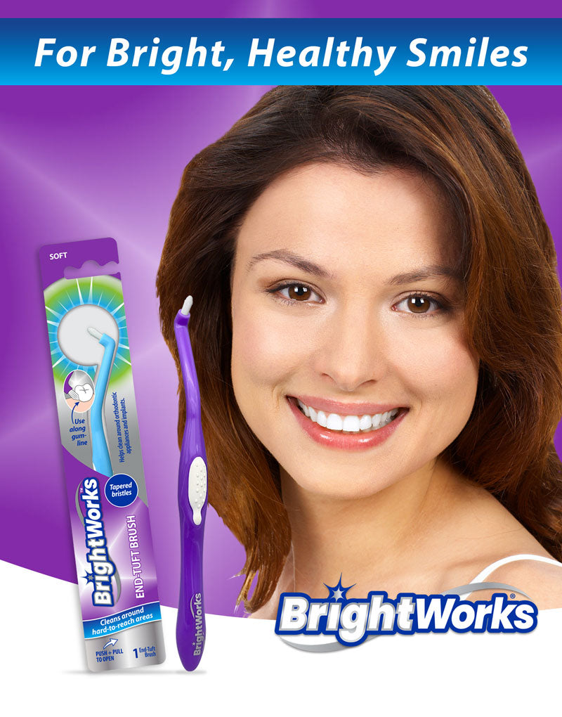 BrightWorks End Tuft Brush, Cleans Difficult Areas Such as Around Crowns, Bridges, implants and Wider Gaps Between Teeth - 1 count