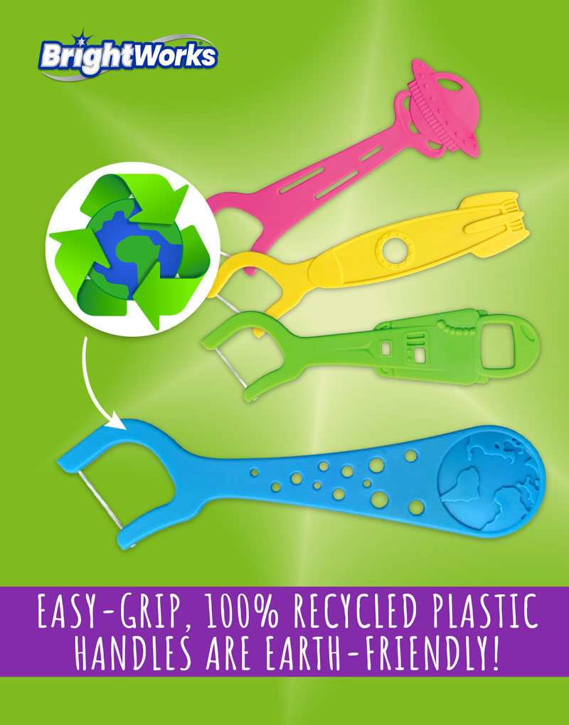 BrightWorks Kids’ Space Flossers with Fluoride Recycled Plastic Mate