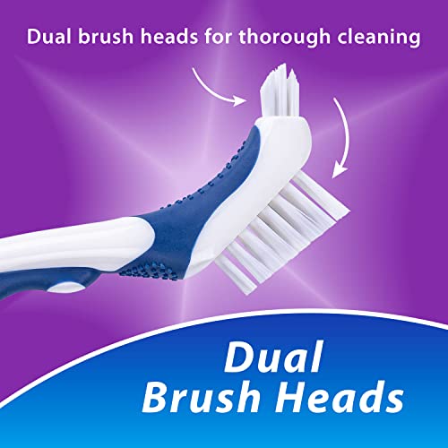 BrightWorks Denture Brush, Dual-Action Brush Heads, (Pack of 3)