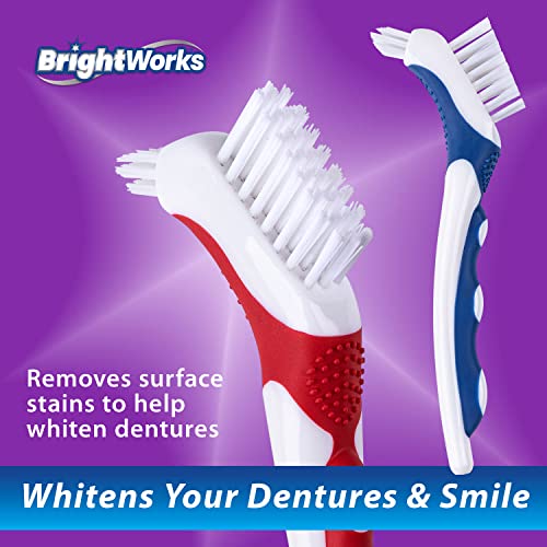 BrightWorks Denture Brush, Dual-Action Brush Heads, (Pack of 3)