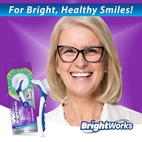 BrightWorks Denture Brush, Dual-Action Brush Heads, (Pack of 3)