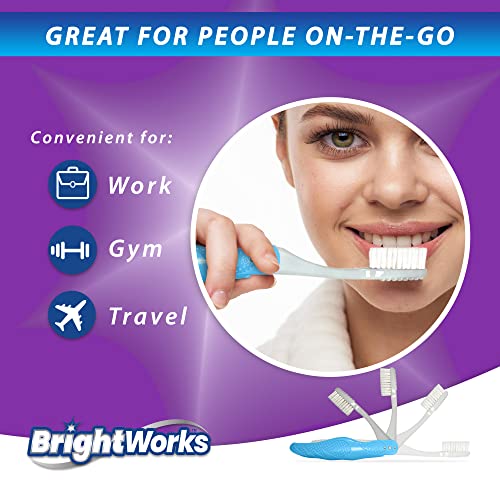 6 piece BrightWorks Folding Travel Toothbrush with Soft Bristles and Tongue Cleaner