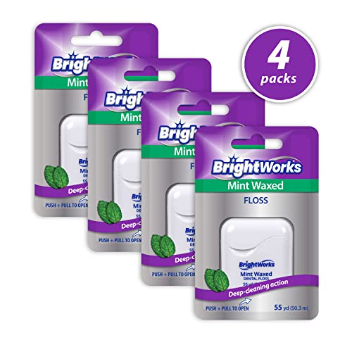 BrightWorks Dental Floss Mint Waxed - 55 Yards (Pack of 4)