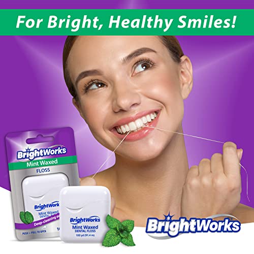 BrightWorks Dental Floss Mint Waxed - 100 Yards (Pack of 4)