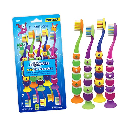 BrightWorks Kids’ Toothbrushes 10 Piece - Suction Cup Base Soft bristles