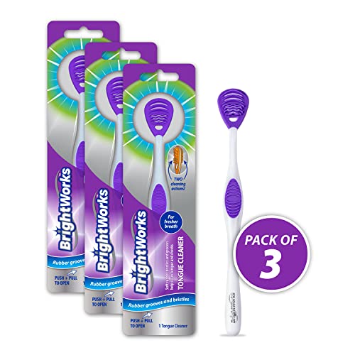BrightWorks Tongue Cleaner - Dual Action Cleaning - Helps Freshen Breath - 3-Pack