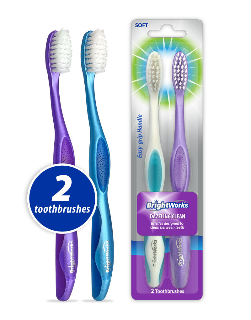 Brightworks Dazzling Clean Manual Toothbrush Soft Bristles - 2 count