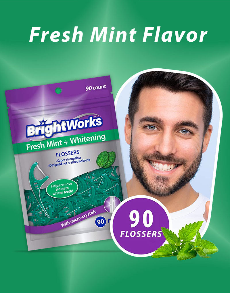 Fresh Mint + Whitening Flossers - w/Super-Strong Floss - 90 Count