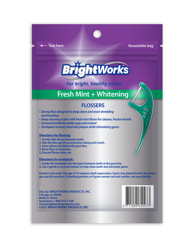 Fresh Mint + Whitening Flossers - w/Super-Strong Floss - 90 Count