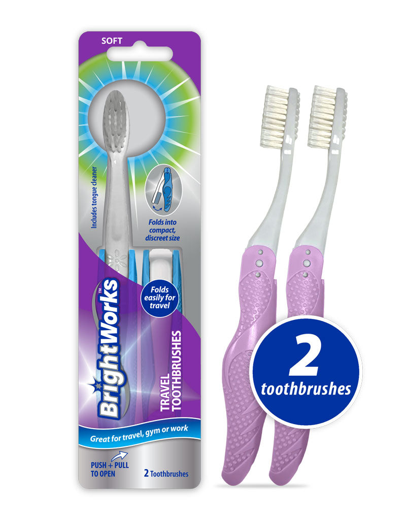 Folding Travel Toothbrush, with Tongue Cleaner - 2 Count